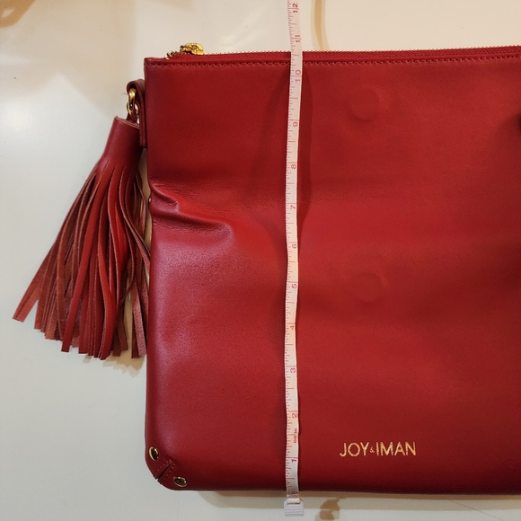 JOY & IMAN Red Genuine Leather Clutch Tassel Detail EUC - Picture 12 of 14